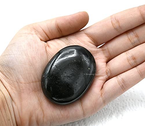 Black Tourmaline Crystals and Healing Stones - Large Palm Stone Crystals Piedra - Crystal for Good Luck, Positive Energy, Meditation - Unique Stocking Stuffers and Birthday Gifts for Women, Men - görsel 1