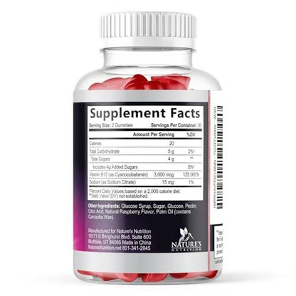 Vitamin B12 Gummies - 3000 mcg per Serving Extra Strength Energy B12 Gummy for Metabolism & Immune Support - Chewable Dietary B-12 Supplements, Natural Caffeine Free Gummy, Berry Flavor - 120 Gummies