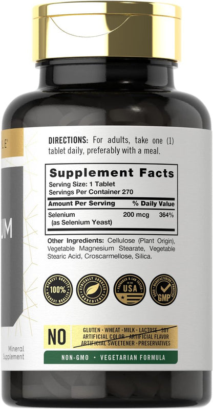 Carlyle Selenium Supplement | 200 mcg | 270 Tablets | Vegetarian, Non-GMO, and Gluten Free Formula