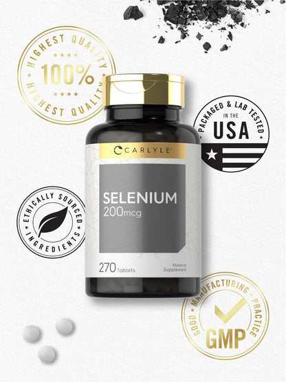 Carlyle Selenium Supplement | 200 mcg | 270 Tablets | Vegetarian, Non-GMO, and Gluten Free Formula