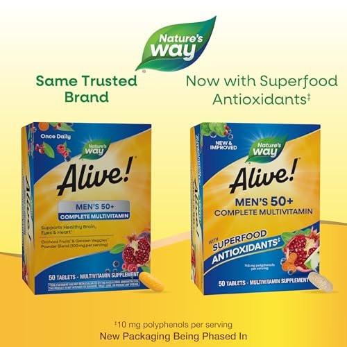 Nature's Way Alive! Men's 50+ Multivitamin Complete Tablets, Daily Multivitamin for Men Over 50, Supports Cellular Energy Metabolism, Heart, Muscle & Eye Health*, High Potency Vitamins, 50 Tablets - görsel 4