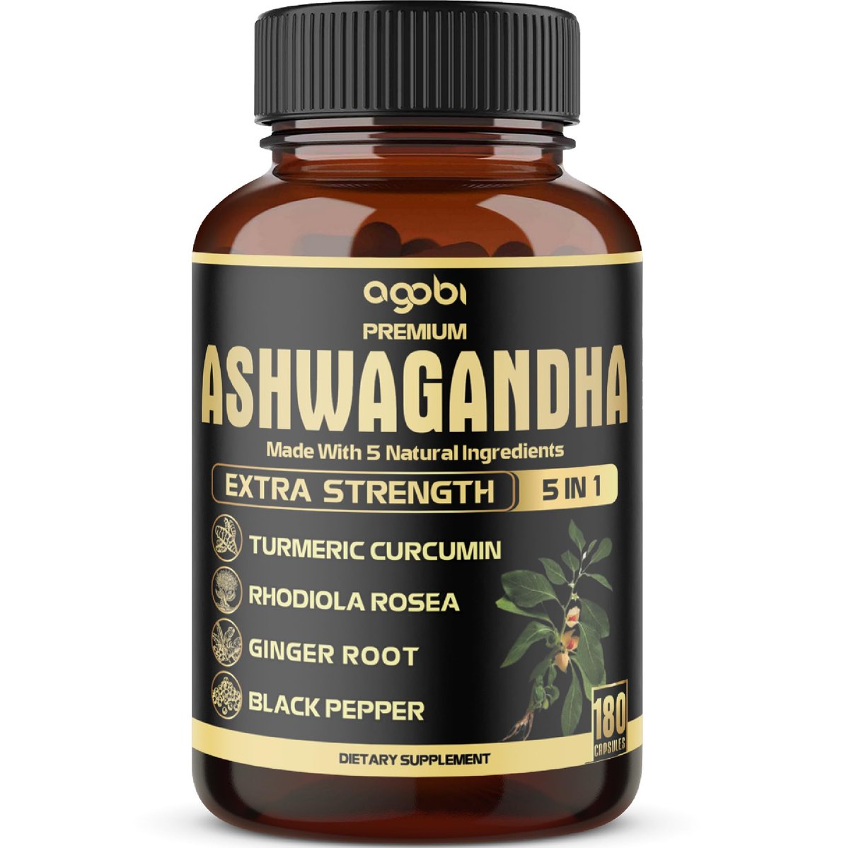 5in1 Premium Ashwagandha Capsules - Added Turmeric, Rhodiola Rosea, Ginger, Black Pepper - 180 Caps for 6 Months - görsel 5