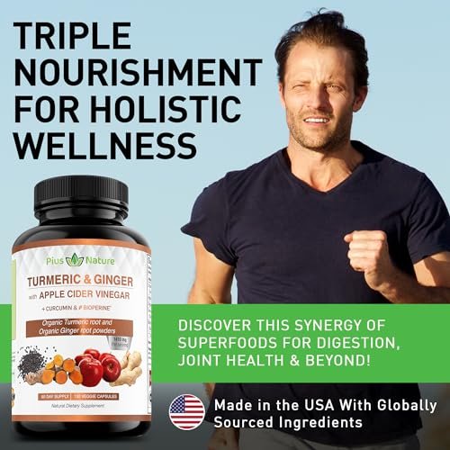 120 Capsules of USDA Organic Turmeric Root Powder, USDA Organic Ginger Powder and Apple Cider Vinegar Powder with Curcumin (95% Curcuminoids) and Bioperine, 1410 mg per Serving in Veggie Capsules - görsel 2