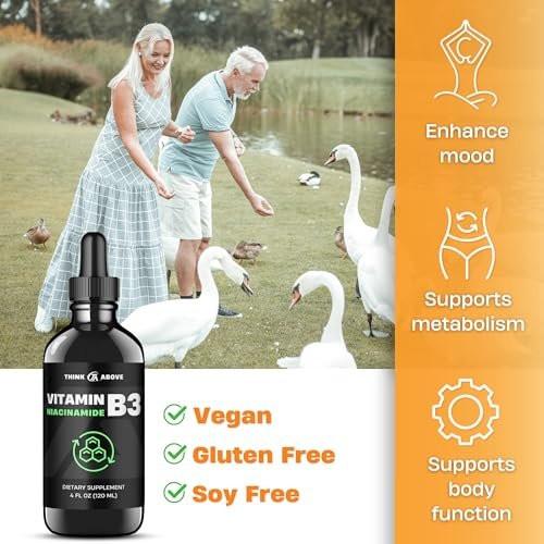 Think Above Vitamin B3 Niacinamide Liquid - Non Flush Form of B3 Niacin - Convenient Vitamin B3 Niacinamide Drops for Women and Men - Easy to Swallow 2oz (60ml) - görsel 9