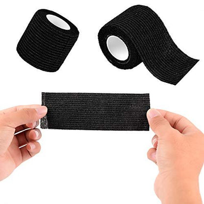 12 Pack Self Adherent Cohesive Wrap Bandages 2 Inches X 5 Yards, First Aid Tape, Elastic Self Adhesive Tape, Athletic, All Sports Wrap Tape, Breathable Wound Tape, Bandage Wrap for Wrist, Ankle, Black