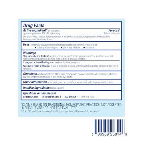 Boiron Hypericum Perforatum 30C Homeopathic Medicine for Relief from Nerve Pain, Toothaches, Pain in Legs or Back, and Shooting Pains - 3 Count (240 Pellets) - görsel 1