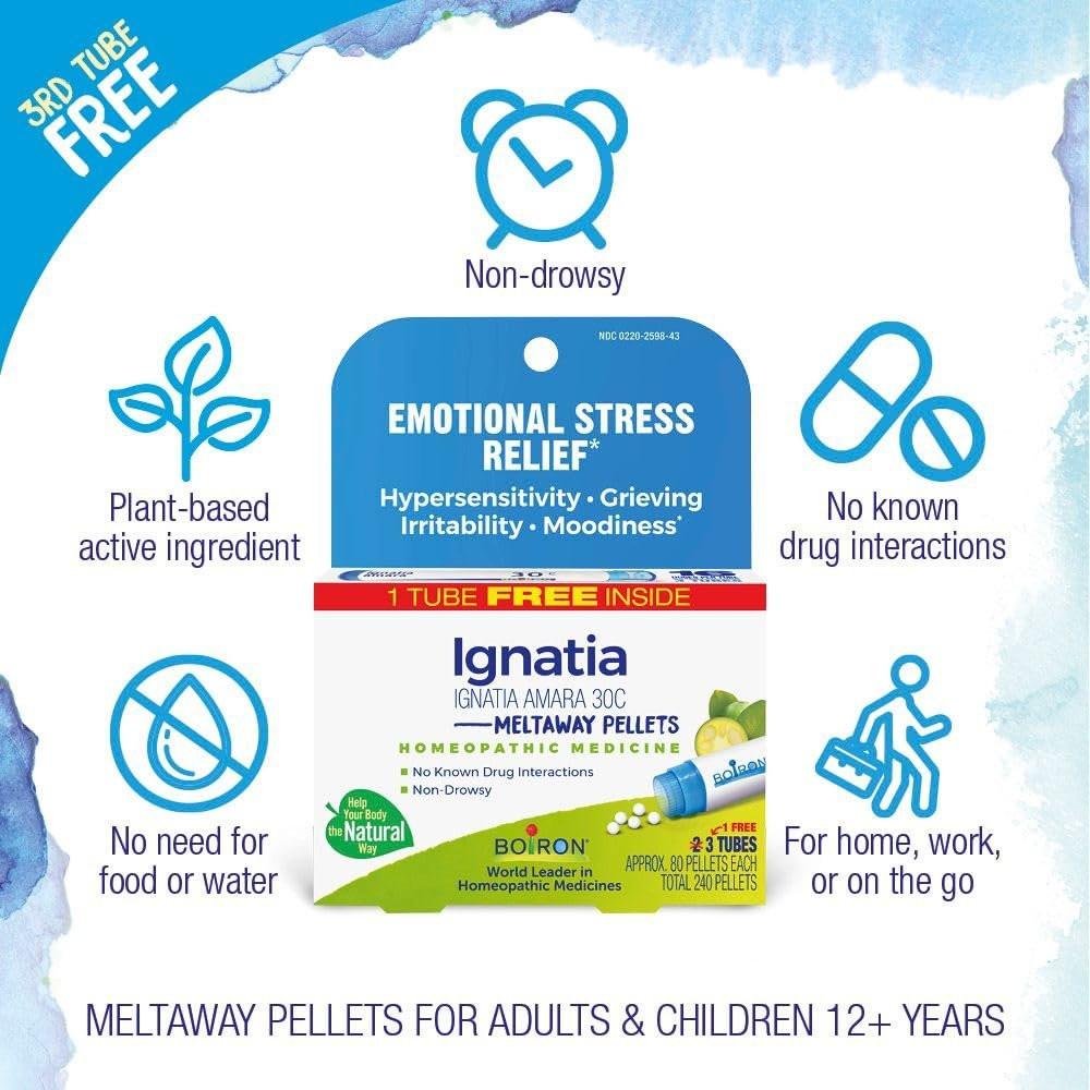 Boiron Ignatia Amara 30C Homeopathic Medicine for Relief from Emotional Stress, Hypersensitivity, Irritability, and Moodiness - 3 Count (240 Pellets) - görsel 5