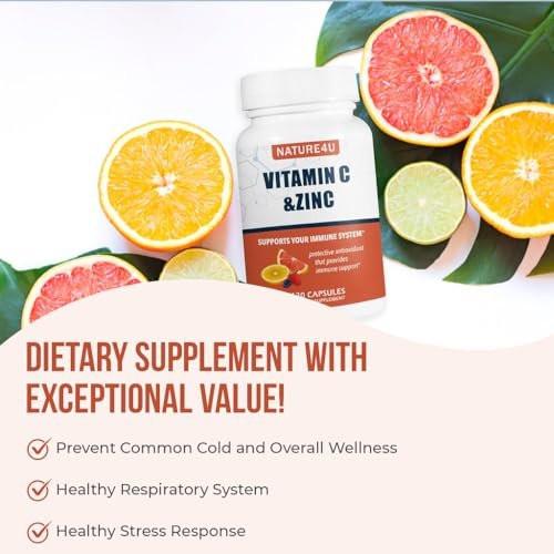 Nature4U Vitamin C 1000mg with Zinc, Rose Hips and Citrus Bioflavonoids, Immune Support Supplement Antioxidants Protection, 120 Capsules - görsel 13