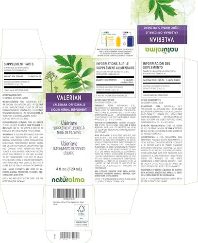 Naturalma Valerian (Valeriana officinalis) Root Alcohol-Free Tincture - 4 fl oz Liquid Extract in Drops - Herbal Supplement - Vegan