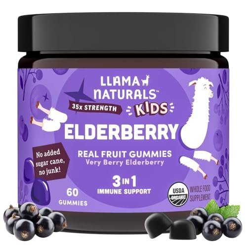 Llama Naturals Elderberry Gummies for Kids, Vegan, Organic Immune Support Supplement with Vitamin C and Zinc, Toddler Real Fruit Gummy Vitamins for Immunity, Chewable, No Added Sugar Cane, 60 Ct - görsel 4