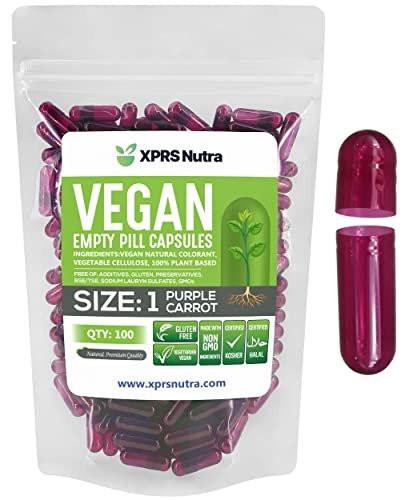 XPRS Nutra Size 1 Empty Capsules - 100 Count Empty Vegan Capsules - Vegetarian Pills - DIY Vegetable Capsule Filling - Veggie Pill Caps for Do-It-Yourself Supplements (Purple Carrot) - görsel 2