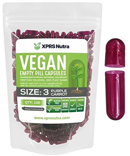 XPRS Nutra Size 3 Empty Capsules - 100 Count Empty Vegan - Vegetarian Empty Pills - DIY Vegetable Capsule Filling - Veggie Pill Caps (Purple Carrot) - görsel 2
