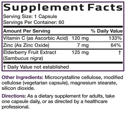 Bronson Sambucus Elderberry with Zinc & Vitamin C Triple Immune Support Complex Immune & Antioxidant Protection, Non-GMO, 60 Vegetarian Capsules