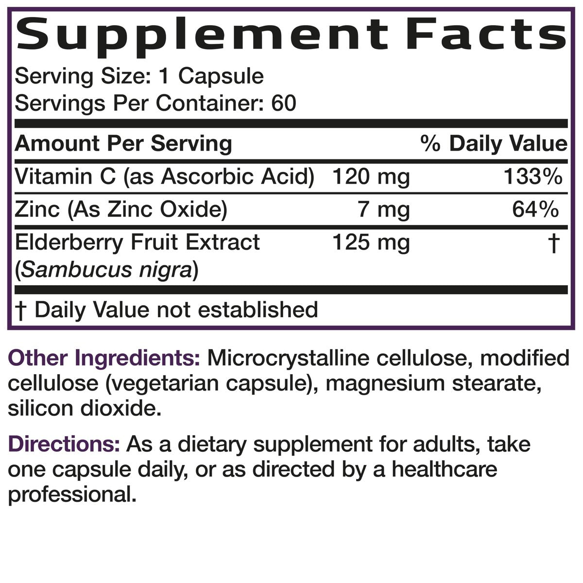 Bronson Sambucus Elderberry with Zinc & Vitamin C Triple Immune Support Complex Immune & Antioxidant Protection, Non-GMO, 60 Vegetarian Capsules - görsel 6