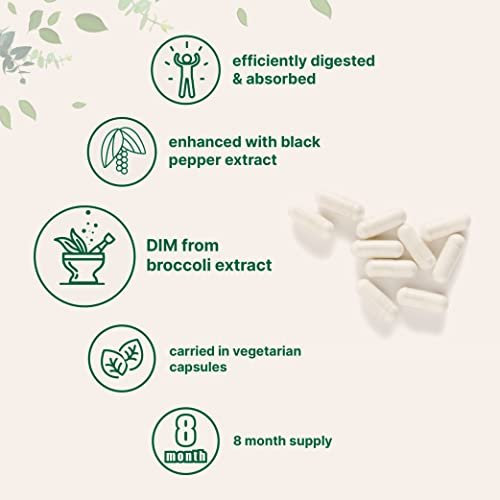 DIM Active Supplement, DIM 300mg, 240 Veggie Capsules (8-Month Supply), 2 in 1 Formula, Estrogen Metabolism, Premium DIM-Plus Broccoli Extract Supplement With Black Pepper for Better Absorption - görsel 1