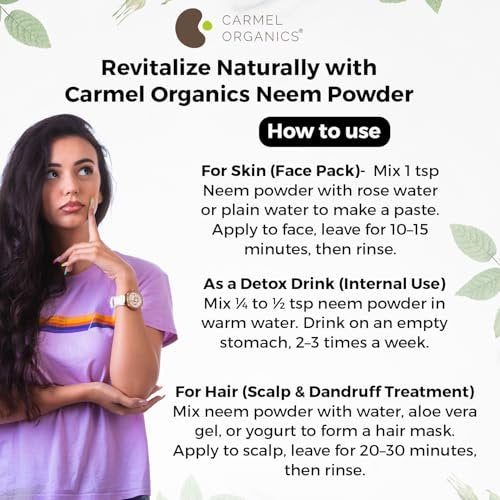 CARMEL ORGANICS Neem Leaves Powder | 8 Oz or 227 Grams | Natural | Non GMO | No Added Preservatives or Additives | Azadirachta Indica Powder - görsel 3