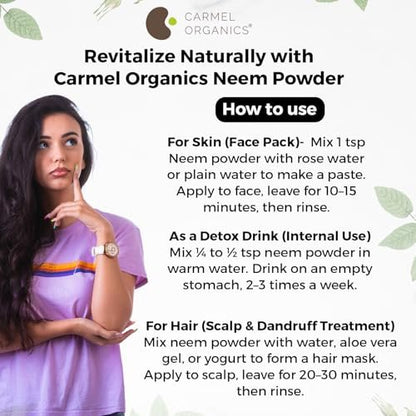 CARMEL ORGANICS Neem Leaves Powder | 8 Oz or 227 Grams | Natural | Non GMO | No Added Preservatives or Additives | Azadirachta Indica Powder