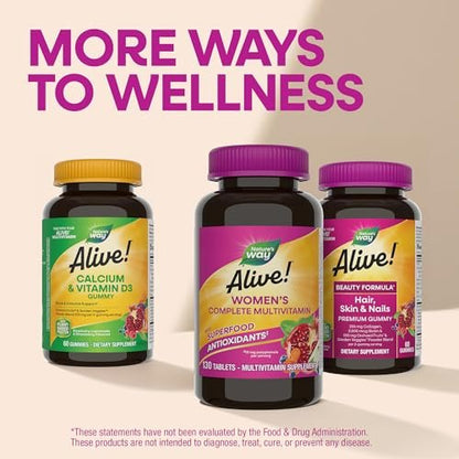 Nature's Way Alive! Complete Multivitamin for Women, Daily Women’s Vitamin Supports Cellular Energy Metabolism, Hair, Skin & Nails*, B-Vitamins, with Superfood Antioxidants, 130 Tablets
