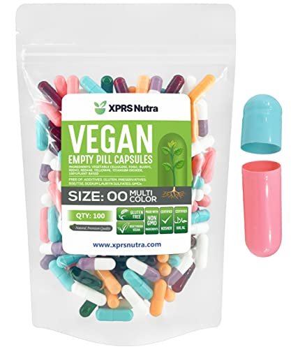 XPRS Nutra Size 00 Empty Capsules - 100 Count Empty Vegan Capsules - Vegetarian Empty Pills - DIY Vegetable Capsule Filling- Veggie Pill Caps (Multi-Color) - görsel 2