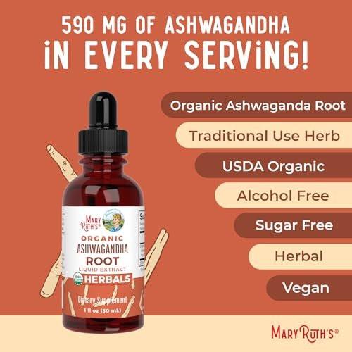 MaryRuth Organics Ashwagandha Root | USDA Organic Ashwagandha Liquid Drops | Stress Relief, Natural Calm, Relaxation and Mood Support Supplement | Adaptogenic | Nervine | Vegan | Non-GMO | 60 Servings - görsel 14