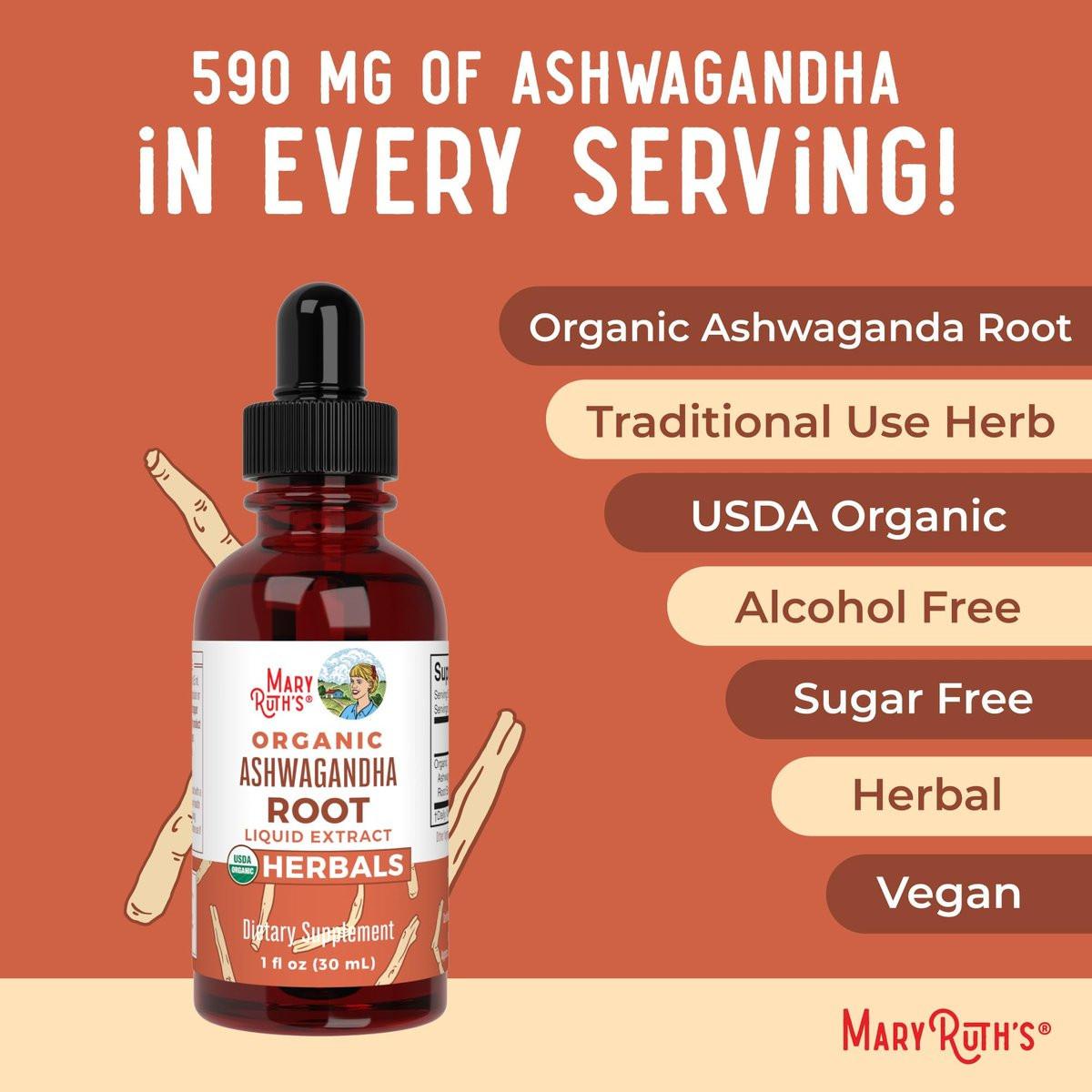 MaryRuth Organics Ashwagandha Root | USDA Organic Ashwagandha Liquid Drops | Stress Relief, Natural Calm, Relaxation and Mood Support Supplement | Adaptogenic | Nervine | Vegan | Non-GMO | 60 Servings - görsel 13