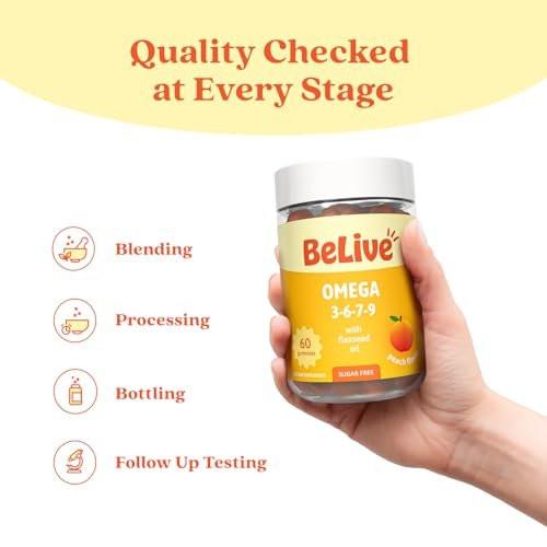 BeLive Organic Omega 3 Gummies - 60 Ct | Vegan Omegas 3, 6, 7 & 9 from Flaxseed Oil & Sea Buckthorn Fruit Oil for Kids & Adults | Full Body, Brain & Eye Support | Sugar Free – Peach Flavor - görsel 10