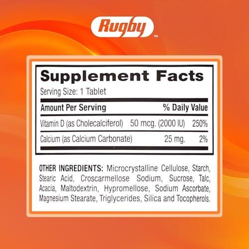 Rugby Vitamin D3 2000 IU (50 mcg) - Gluten-Free Daily Vitamin D Dietary Supplement for Bone, Teeth, and Immune Health 100 Tablets - görsel 13