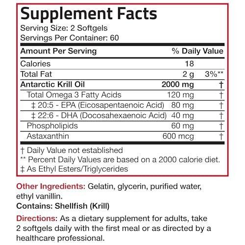 Bronson Antarctic Krill Oil 2000mg with Omega-3s EPA, DHA, Astaxanthin and Phospholipids 120 Softgels - görsel 9