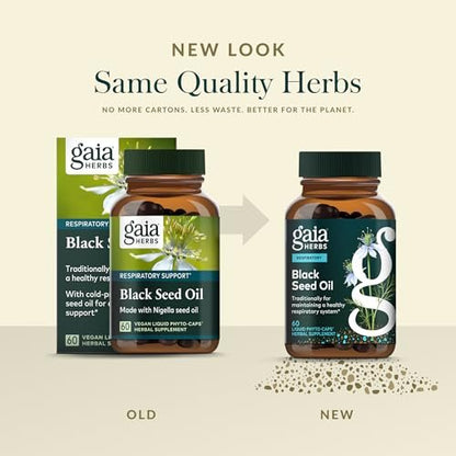 Gaia Herbs Black Seed Oil - Cold-Pressed Capsules with Nigella Seed Traditionally Used for Lung, Respiratory & Antioxidant Support* - Herbal Supplement - 60 Vegan Liquid Phyto-Caps (30 Servings)