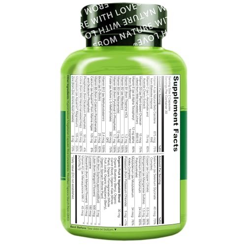 NATURELO Teen Multivitamin - Whole Food Multivitamin for Teenage Boys - Minerals Supplement for Active Kids - with Plant Extracts - Non-GMO - Vegan & Vegetarian - 60 Capsules