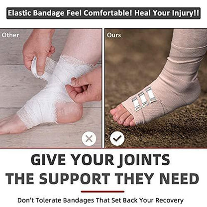 FRESINIDER Elastic Bandage Wrap 4 Pack (2 X 3 + 2 X 4 Wide Rolls) + 24 Clips | Stretch Compression Bandage Stretches up to 15ft | Ideal for Medical, Sports, Sprains, Calf, Ankle & Foot