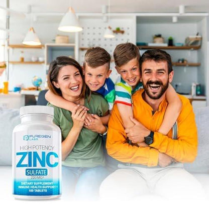 Puregen Labs Zinc Sulfate 220 mg Dietary Supplement Tablets - 100 Count (Pack of 2)