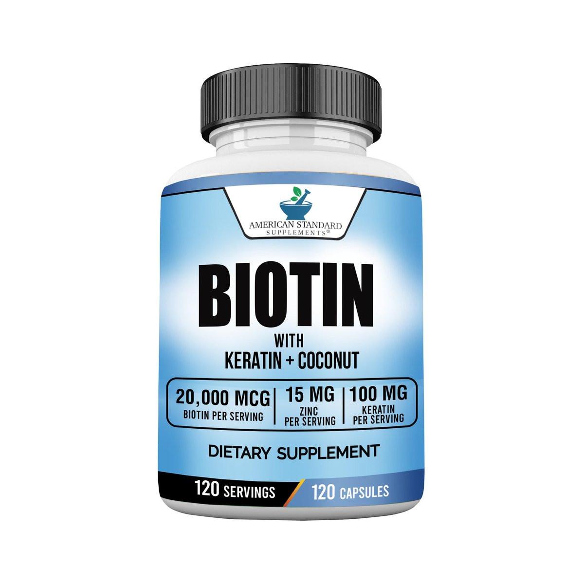American Standard Supplements Biotin 20,000mcg with Keratin, Coconut Powder and Zinc, Biotin Supplement for Women and Men,120 Veggie Capsules, 120 Day Supply - görsel 12