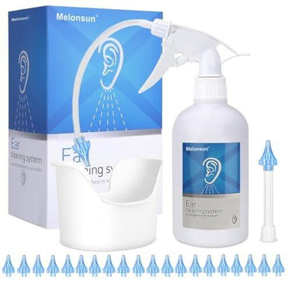 EPOBOO Earwax Removal Bottle - Manual Ear Wash System, FSA-HSA-Eligible, 500ml Spray Bottle with Big Basin & 20 Reusable Soft Tips, Safe & Efficient Ear Cleaner with Rigid Pipe & Flexible Tube for Personal or Family