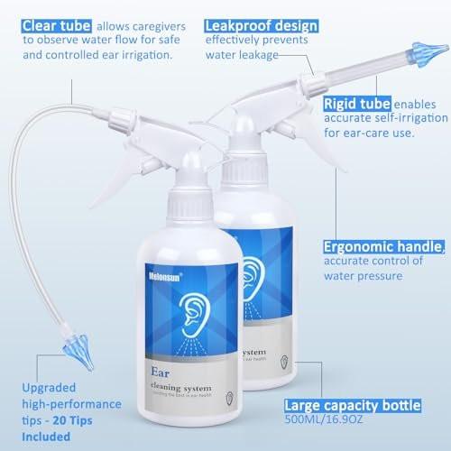 EPOBOO Earwax Removal Bottle - Manual Ear Wash System, FSA-HSA-Eligible, 500ml Spray Bottle with Big Basin & 20 Reusable Soft Tips, Safe & Efficient Ear Cleaner with Rigid Pipe & Flexible Tube for Personal or Family - görsel 1