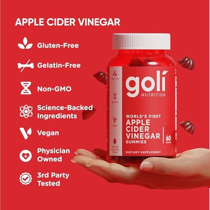 Goli Apple Cider Vinegar Gummies - World's First ACV Gummy with Vitamin B12, Beetroot & Pomegranate - Vegan, Non-GMO, Gluten-Free, 120 Count (2 Pack)