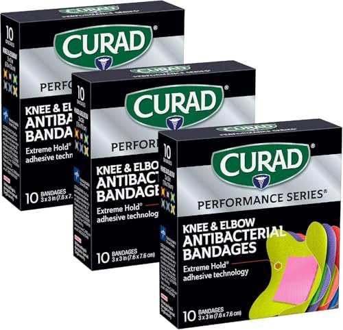 CURAD Performance Series Antibacterial Bandages, Elbows and Knees, 3" x 3", 30 Count - görsel 2