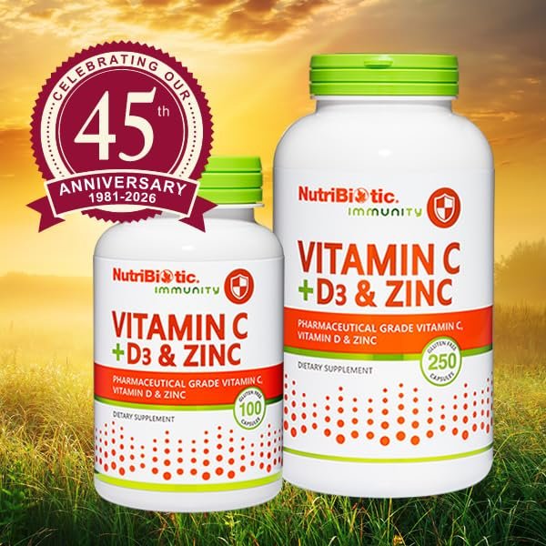 NutriBiotic – Vitamin C + Vitamin D3 & Zinc, 250 Capsules | Potent, Comprehensive Immune Support | Essential & Antioxidant Daily Supplement | Gluten & GMO Free - görsel 3