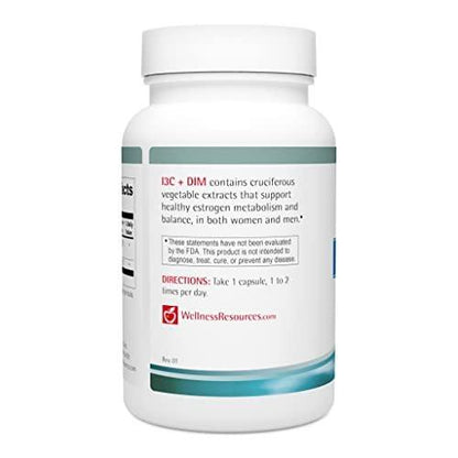 Wellness Resources I3C + DIM for Healthy Estrogen Metabolism, Detoxification (60 Capsules) - 300mg I3C + 100mg DIM - Vegan, Gluten-Free