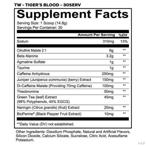 REDCON1 Total War Pre Workout, Tiger's Blood - L Citrulline, Malic Acid, Green Tea Leaf Extract for Pump Boosting Pre Workout for Women & Men - 3.2g Beta Alanine to Reduce Exhaustion (30 Servings) - görsel 4