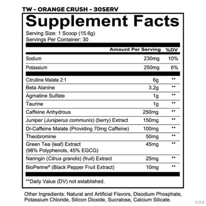 REDCON1 Total War Pre Workout, Orange Crush - Contains 320mg of Caffeine from Green Tea, Juniper & Beta Alanine - Pre Work Out with Amino Acids to Increase Pump, Energy + Endurance (30 Servings)