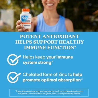 Doctor's Best High Absorption Zinc Bisglycinate 50mg High Potency Supporting Enhancing Immune System Antioxidant VC, 90 Count