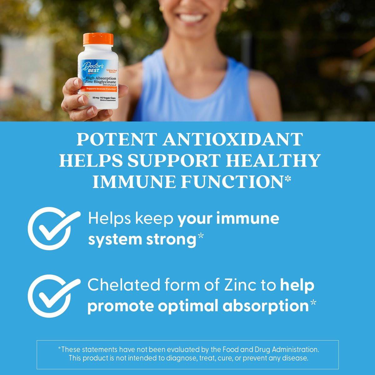 Doctor's Best High Absorption Zinc Bisglycinate 50mg High Potency Supporting Enhancing Immune System Antioxidant VC, 90 Count - görsel 5