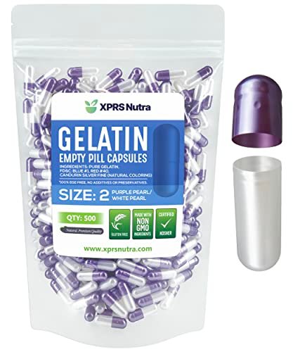 XPRS Nutra Size 2 Empty Capsules - 500 Count Empty Gelatin Capsules - Pills DIY Capsule Filling - Pure Bovine Pill Gel Caps for Do-It-Yourself Supplements (Pearl Purple/White) - görsel 2