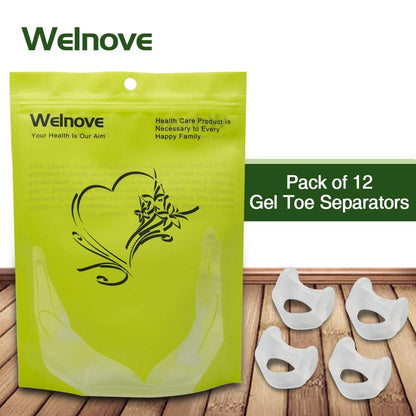 Welnove Gel Toe Separator, Pinky Toe Spacers, Little Toe Cushions, Small Toe Sleeves for Preventing Rubbing & Reducing Pressure (Pack of 12, Transparent)