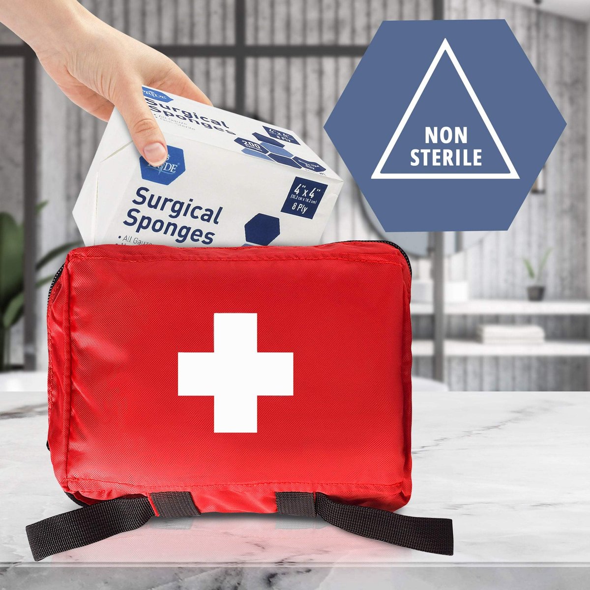 MED PRIDE Surgical Sponges 200 Pack 4'' x 4'', 8 ply - Gauze Pads Non sterile - First Aid Wound Care Dressing Sponge Woven Medical Nonstick, Non Adherent Mesh Scrubbing Bandages Disposable, Absorbent - görsel 1