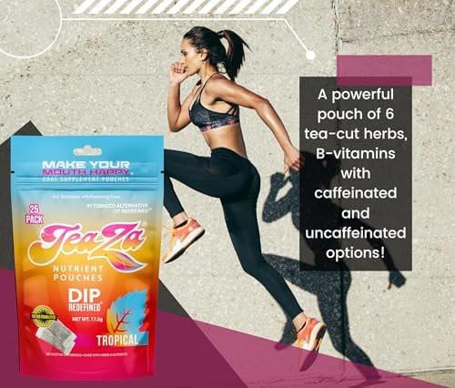 Teaza Herbal Energy Pouches Chewing Tobacco Alternative Nicotine Free Dip, Smokeless Alternative Snuff & Healthy Dip, Tropical Flavor (2 Pack) Mouthwatering Tropical Fruits Pineapple Mango Citrus - görsel 10