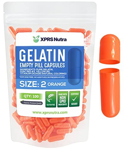 XPRS Nutra Size 2 Empty Capsules - 100 Count Empty Gelatin Capsules - Pills DIY Capsule Filling - Pure Bovine Pill Gel Caps for Do-It-Yourself Supplements (Orange) - görsel 1
