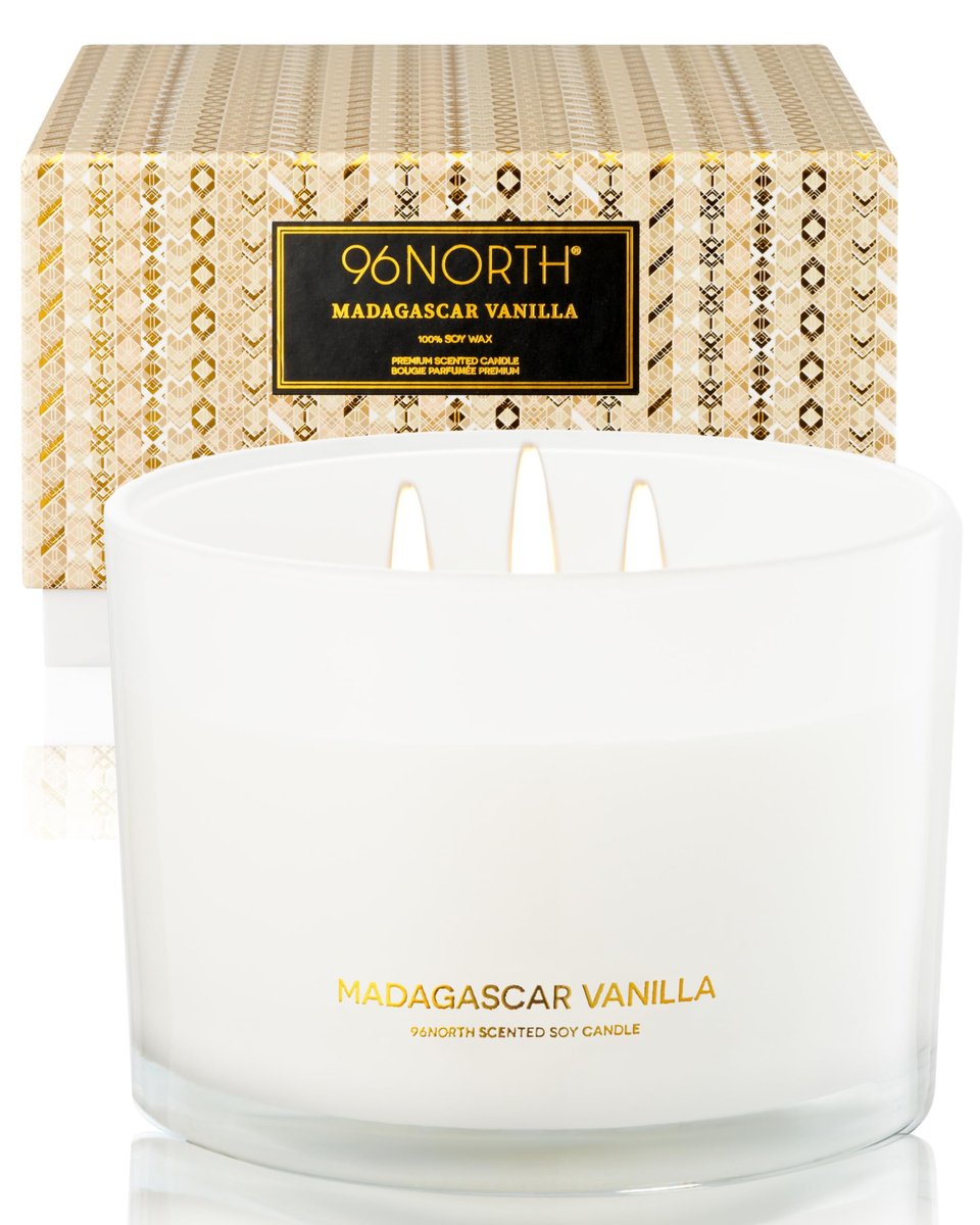 96NORTH Luxury Vanilla Soy Candles | Large 3 Wick Jar Candle | Up to 50 Hours Burning Time | 100% Natural Soy Wax | Relaxing Aromatherapy Aesthetic Candle | Housewarming Gift for Men and Women - görsel 7