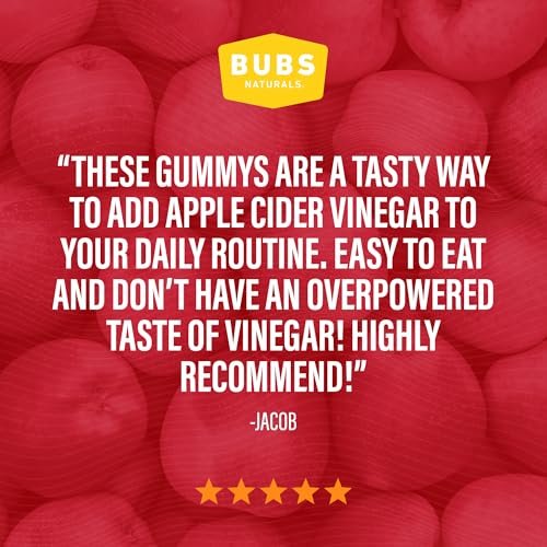 BUBS Naturals Apple Cider Vinegar Gummies with The Mother, All Natural Vegan ACV Gummy Vitamins, Supports Detox, Digestion & Energy Booster with B Vitamins, 60 Count - görsel 1